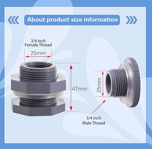 Miniatura 2 de Paquete de 2 conectores de PVC hembra de 34 pulgadas con tapón y junta de sello de silicona gruesa, kit de conector de barril de lluvia