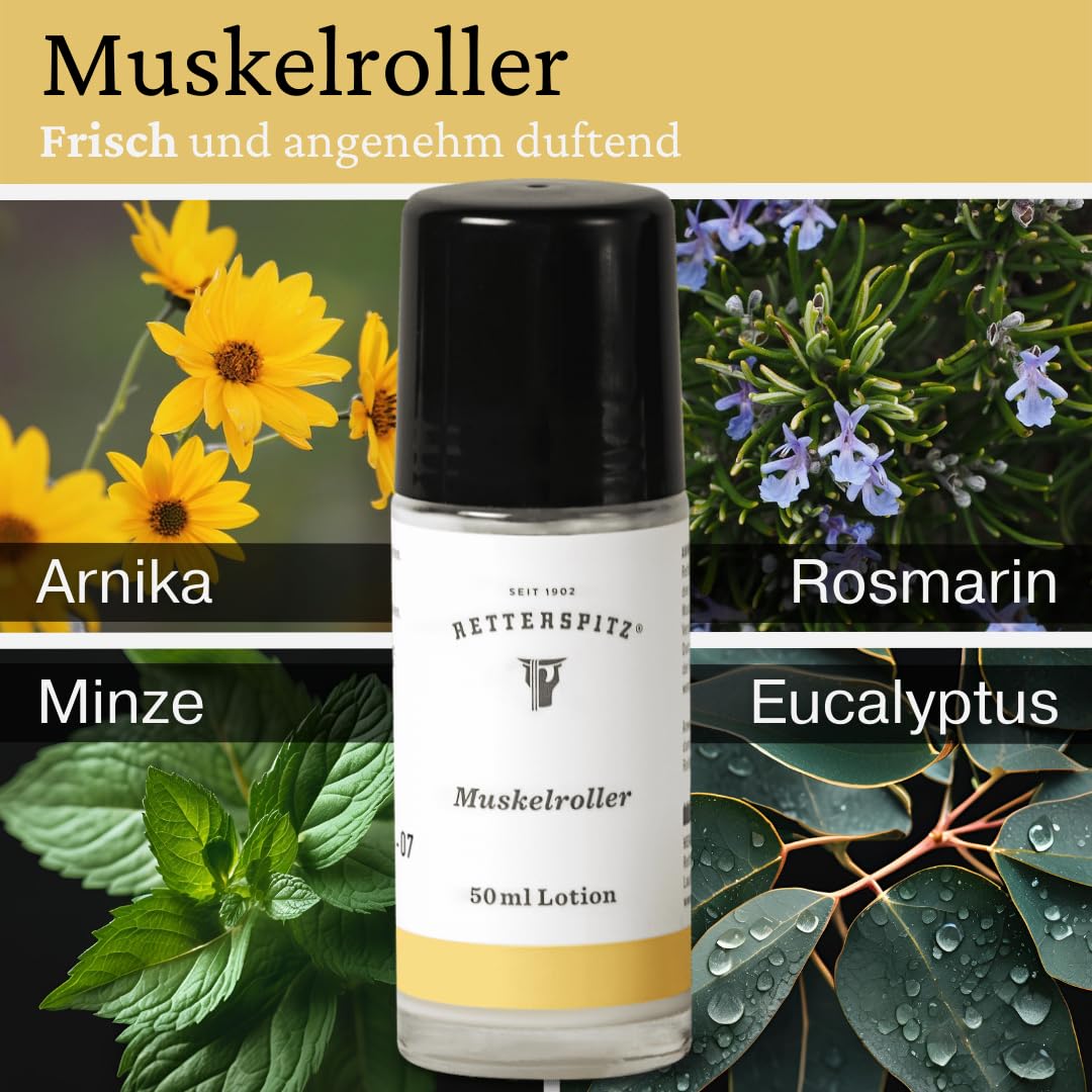 Retterspitz Muskelcreme 100gr & Muskelroller 50ml Bundle – Natürlich gegen Muskelschmerzen, Sehnen- und Gelenkbeschwerden – Perfekt für Zuhause und Unterwegs