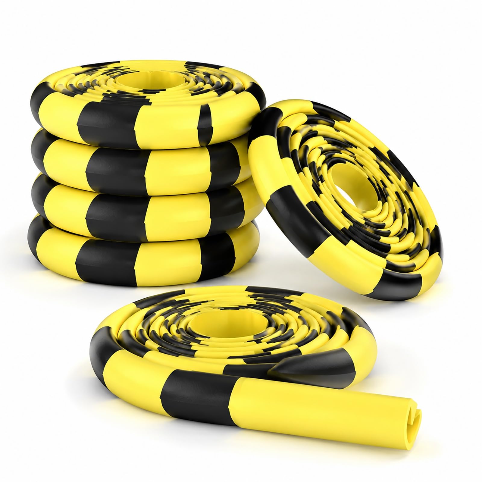 6 Pack Warning Edge Guard 16.4ft/5m, L-Shaped Yellow Black Foam Bumper, Self-Adhesive Impact-Protection Corner Strip for Factory, Warehouse Racks, Garage & Machine Edges