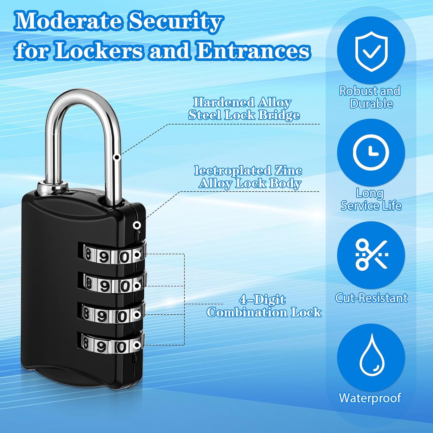 10 Pcs 4 Digit Combination Lock - Black Locker Locks Small Combo Number Locks, Outdoor Combination Lock Weatherproof Resettable Padlocks for Lockers Door, House, Gym, Toolbox, Gate, Fence