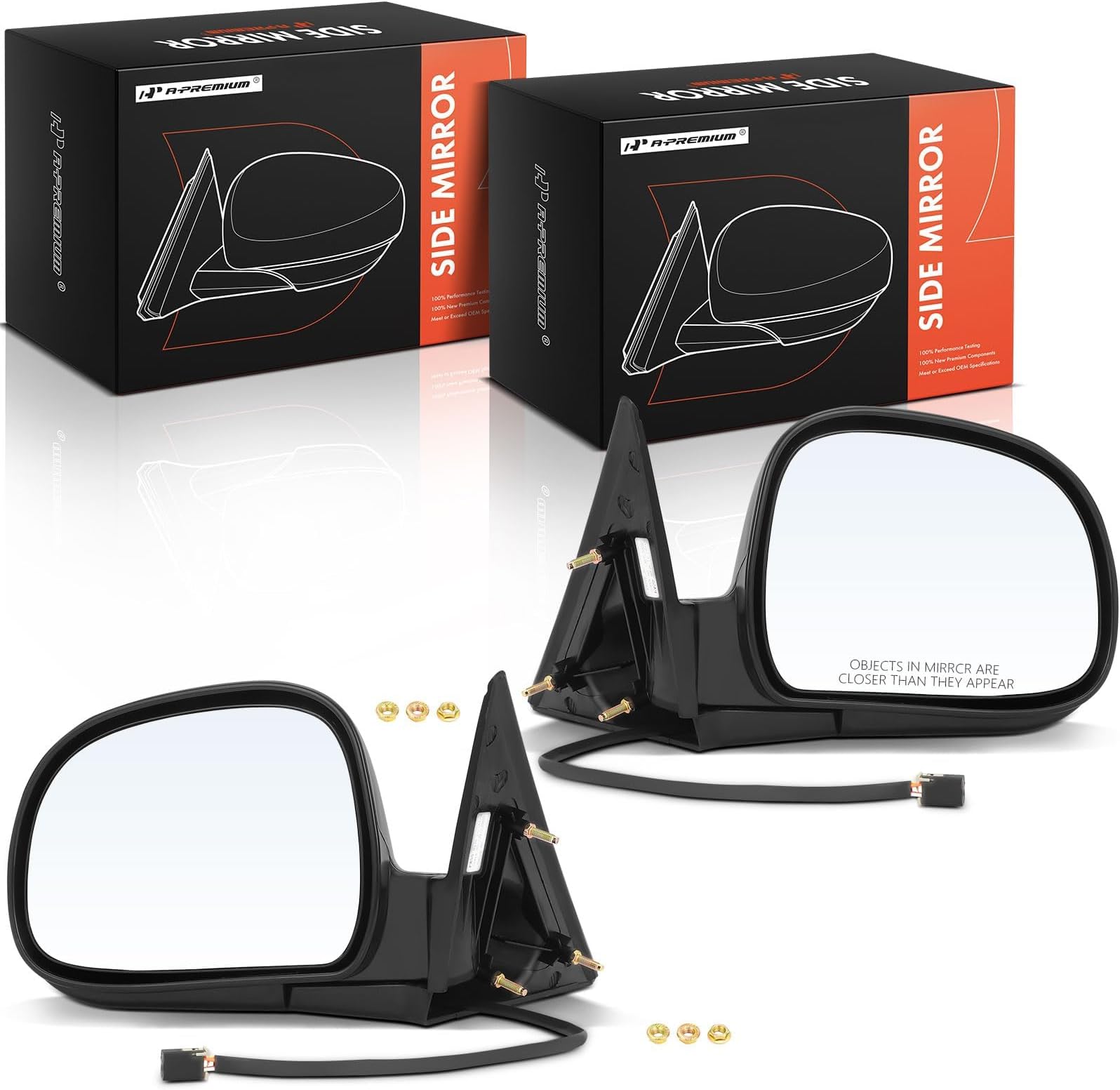 A-Premium Pair (2) Driver and Passenger Side Power Mirror - Compatible with Chevy S10 94-97, Blazer & GMC Jimmy 95-97, Sonoma & Isuzu & Oldsmobile - Non-Heated Manual Folding Outside Rear View Mirror