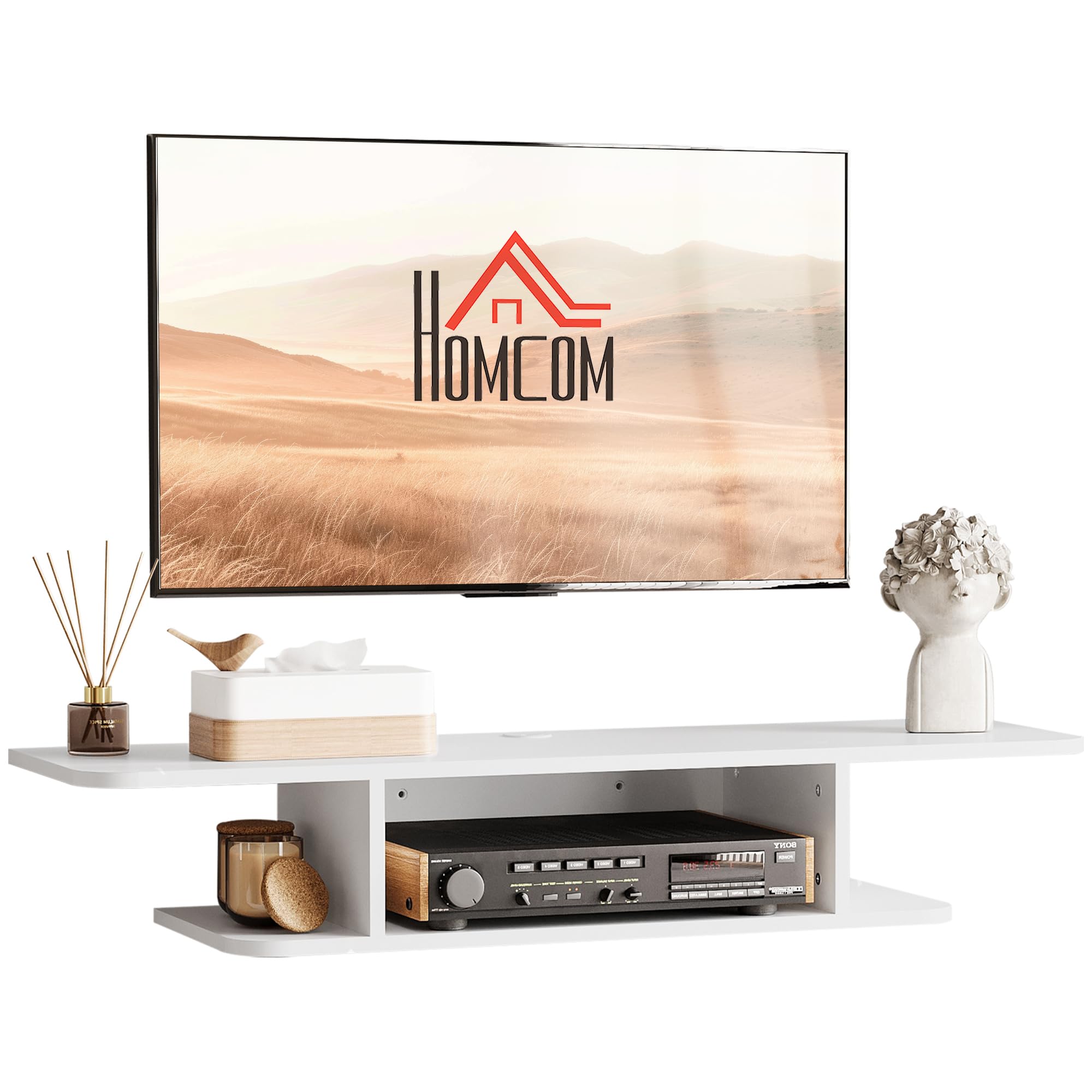 HOMCOM Floating TV Unit Stand for TVs up to 40", Media Console White