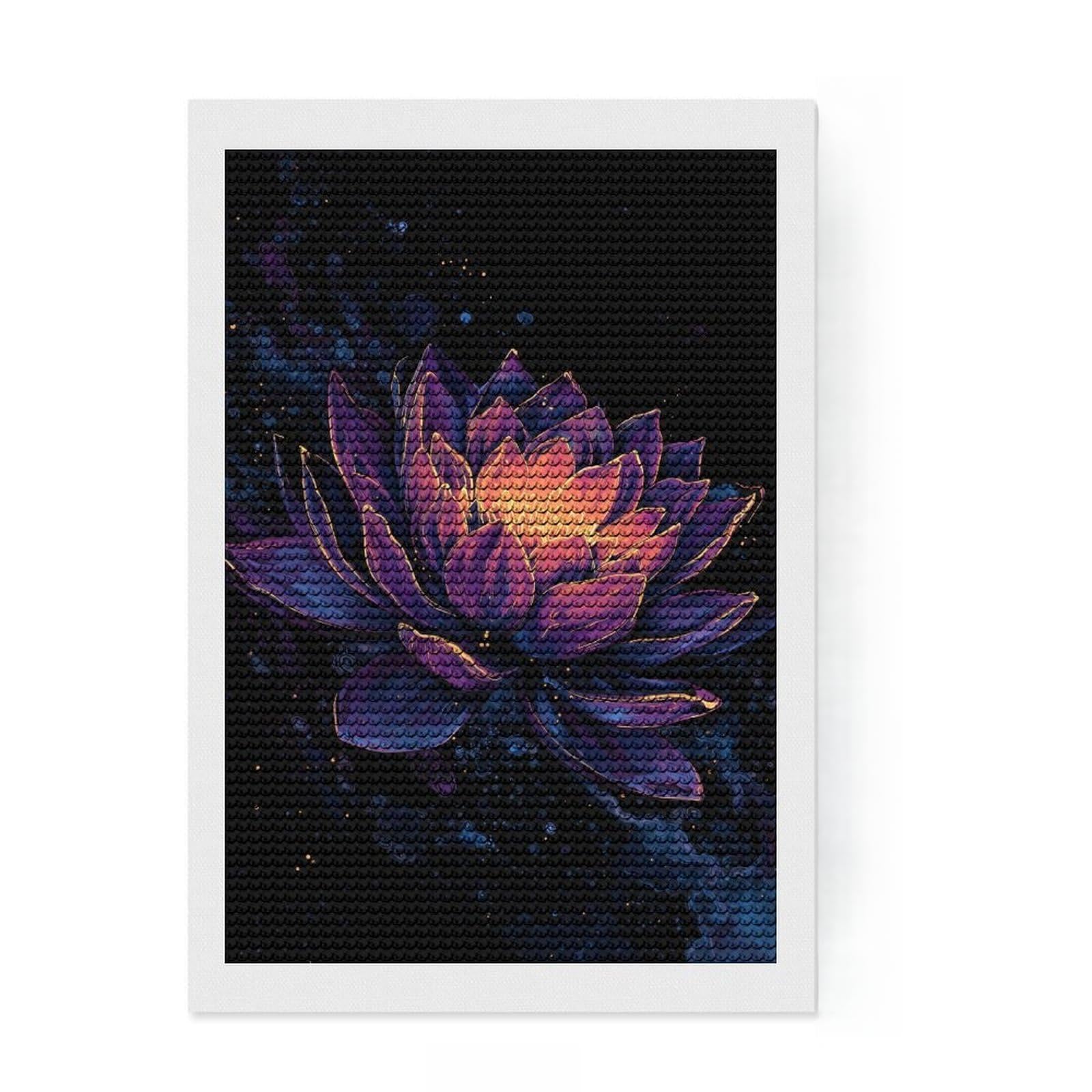 Junmoney Enchanted Lotus Bloom Diamond Art Canvas 8"x12", Birthday Gift, for Adults, Creative Leisure Activity, Aesthetic Room Decor
