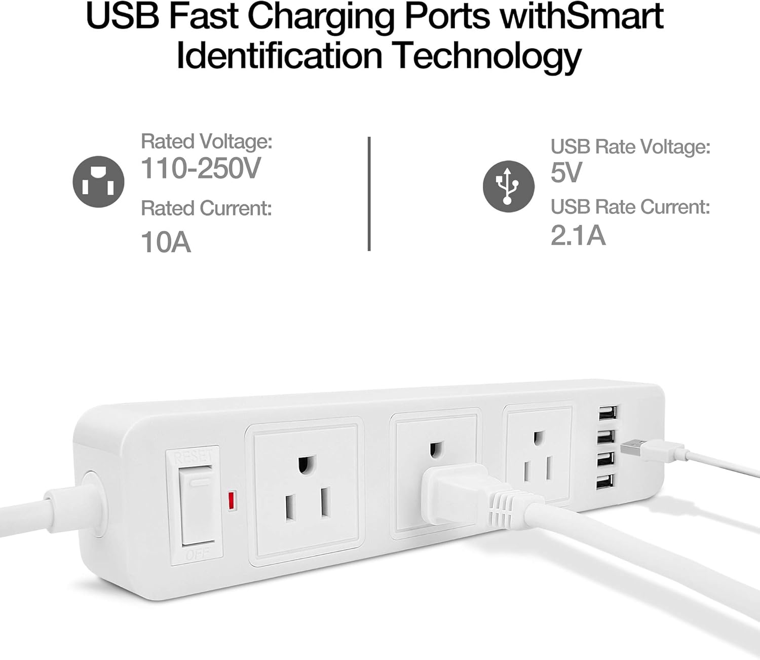 Nеw Prоduсt Power Strip Surge Protector 2 Prong with 3 Outlets and 4 USB Charging Ports 6.6 Ft Long Extension Cord for Smartphone Tablets Home Office (White)