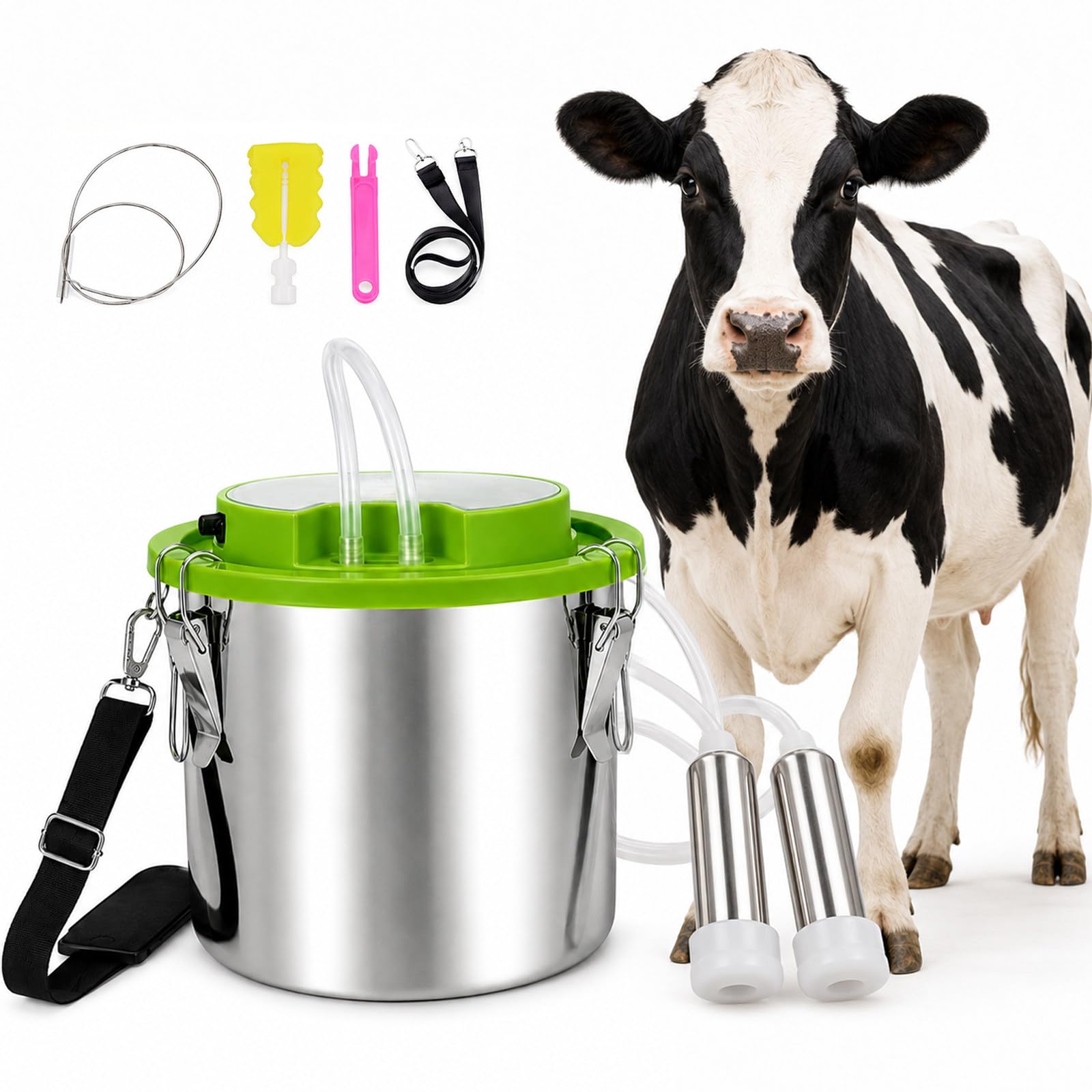 moupeaktain Electric Milking Machine, 12L Goat Milking Machine for Small Farms and Homesteads, Rechargeable Goat Milker Machine with Automatic Stop and Food-Grade Silicone Liners Cow