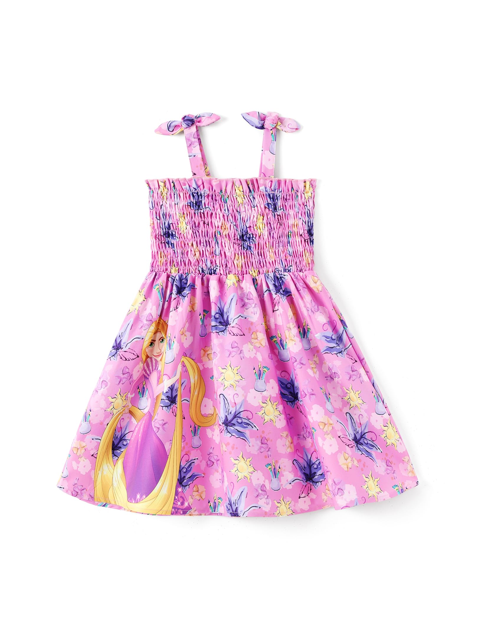 Disney Princess Frozen Elsa Minnie Stitch Toddler Girl Dress Bow Tie Straps Smocked Summer Outfit Birthday Party Clothes 2-9Y