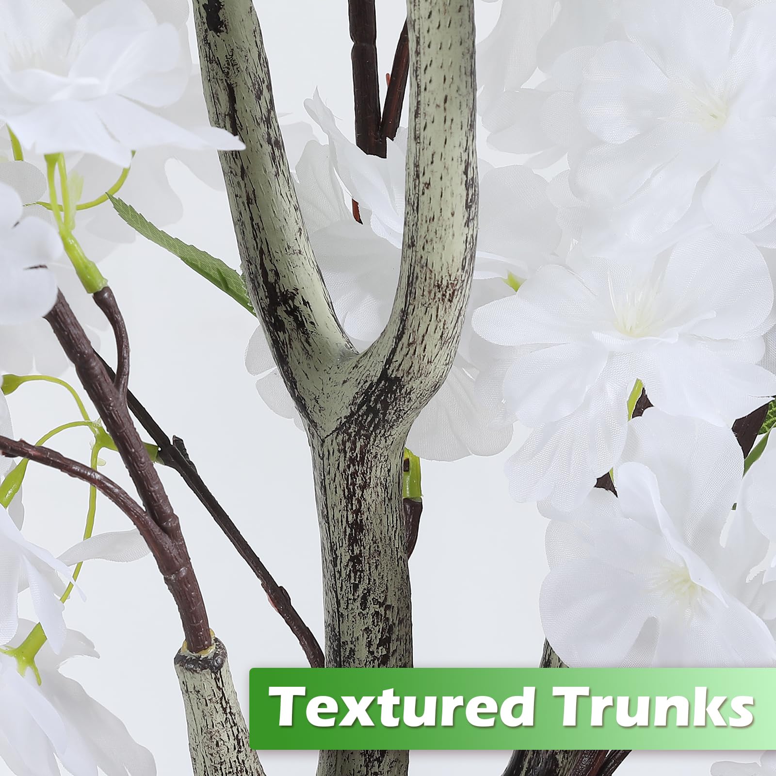 OUSHENG Künstlicher Kirschblütenbaum, künstliche Pflanzen, Innendekoration, künstliche rosa Sakura-Blumen für Wohnzimmer, Zuhause, Haus, Eingang, Schlafzimmer, Büro, Innendekoration, 1,8 m, Weiß