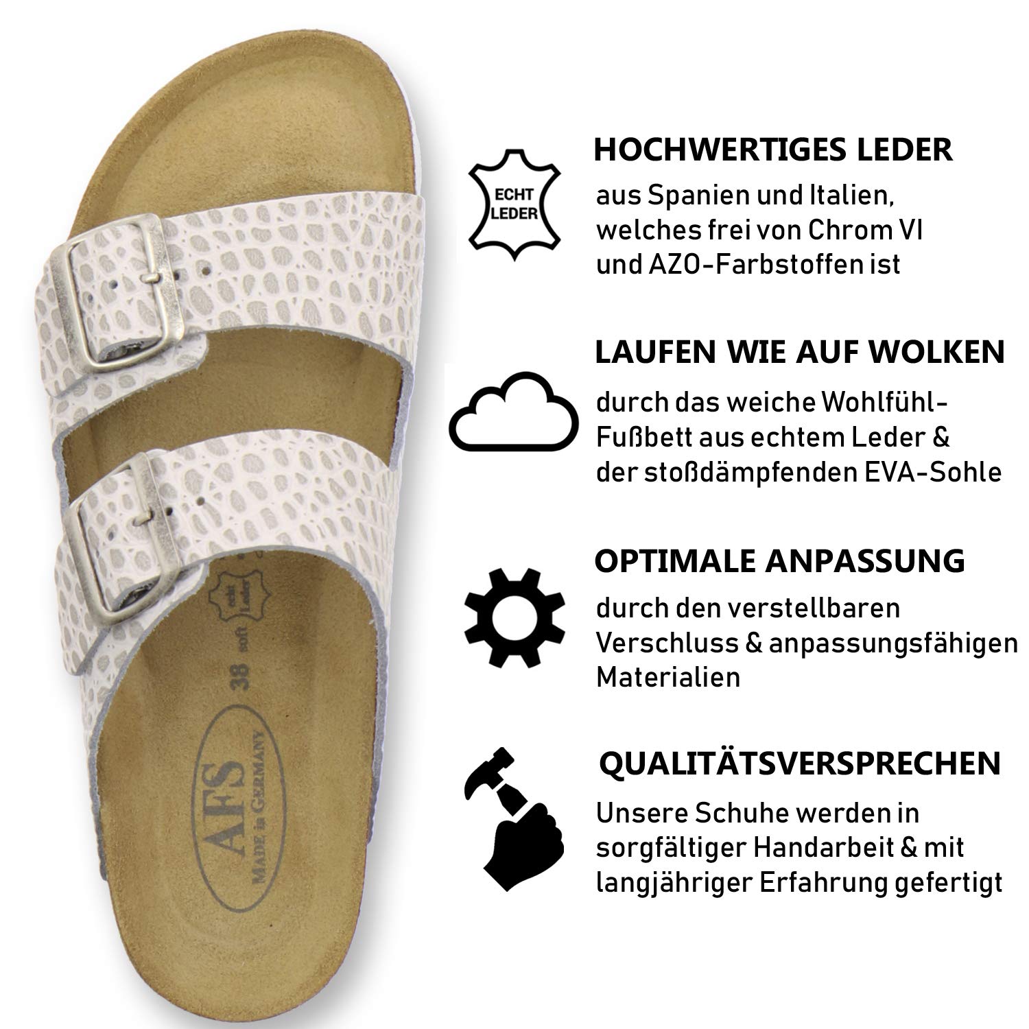 AFS-Schuhe 2100 Mules tendance pour femmes, en cuir véritable, fabriquées en Allemagne