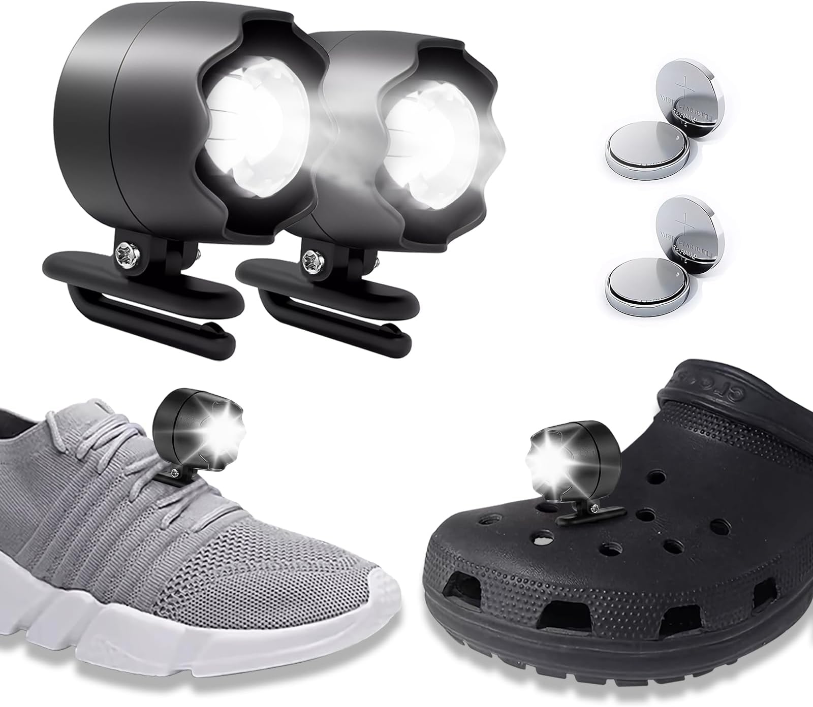 QW Croc Lights, 2pcs Headlights with IPX5 Waterproof, Torches for Hiking, Camping, Night Running, Dog Walking, 3 Light Modes, Suitable for Adults and Kids