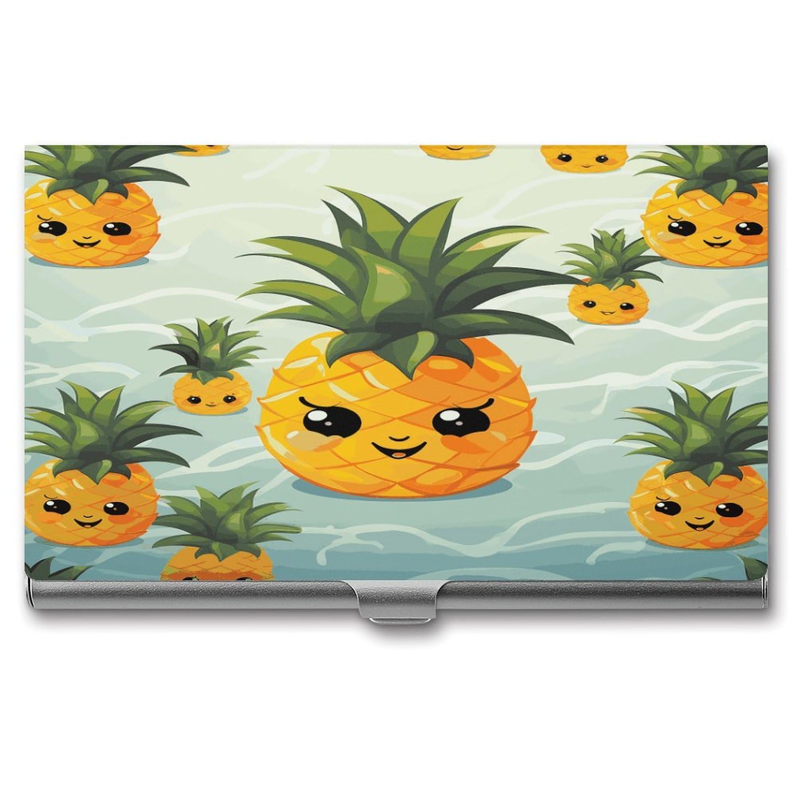 FekiLoot Cute Pineapple Business Card Holder for Men Women Metal Slim Organizer Business Card Carrier Wallet Name Cards Holder Retro Slim Pocket Purse Small Portable Card Case
