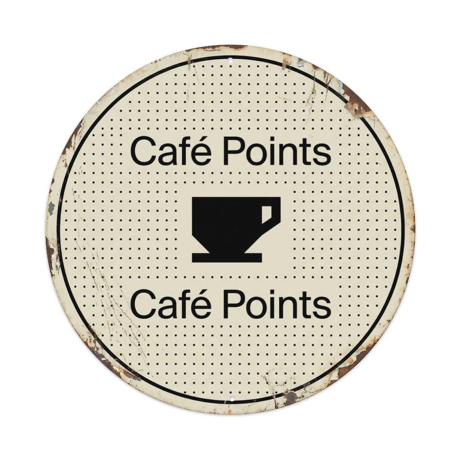 Dot Grid Bistro Cafe Metal Tin Sign Plaque Wall Decor for Cafe, Club, Garden Round Metal Poster 8x8Inch