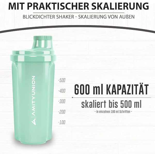 Protein Shaker 500 ml "Heaven" étanche, sans BPA avec tamis cliquable et balance pour shakes de lactosérum crémeux, coupes de fitness pour isolats et concentrés sportifs, original en Bleu menthe - 4