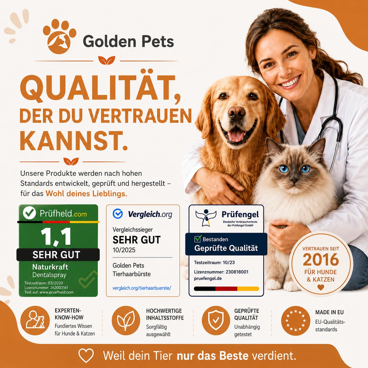 Golden Pets Bambus Flohkamm I Entfernt Flöhe bei Hunde & Katzen I Läusekamm, Staubkamm, Haustierkamm, Zeckenbürste, Nissenkamm + E-Book Pflegehandbuch