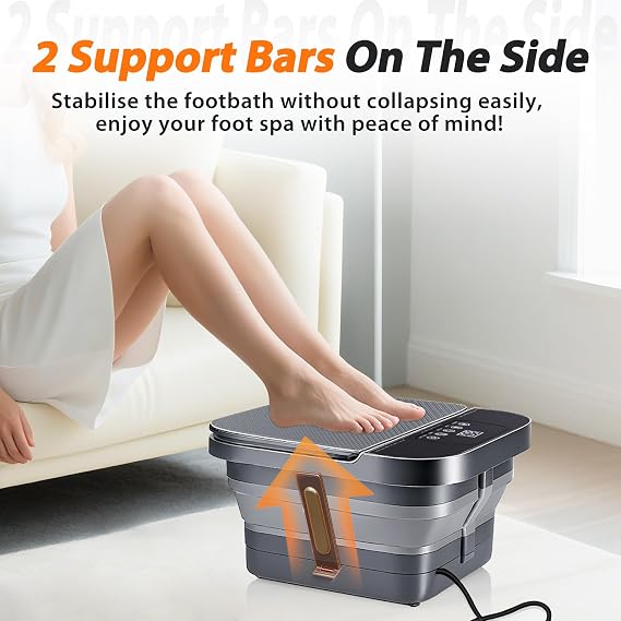 Heated Foot Spa, Collapsible Foot Bath Roller Massager with Heat, Bubble, and Temp Control, Electric Foldable Foot Massager with Remote