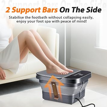 Heated Foot Spa, Collapsible Foot Bath Roller Massager with Heat, Bubble, and Temp Control, Electric Foldable Foot Massager with Remote
