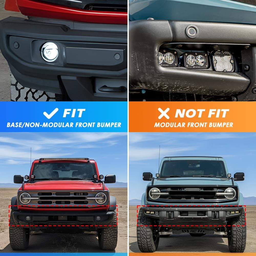 NJSBYL Off-Road LED Amber Fog Light for 2021 2022 2023 2024 2025 F-ord Bronco Standard Bumper Fog Light Kit Front Bumper Driving Fog Lamp Assembly, OEM# JB3Z15201C