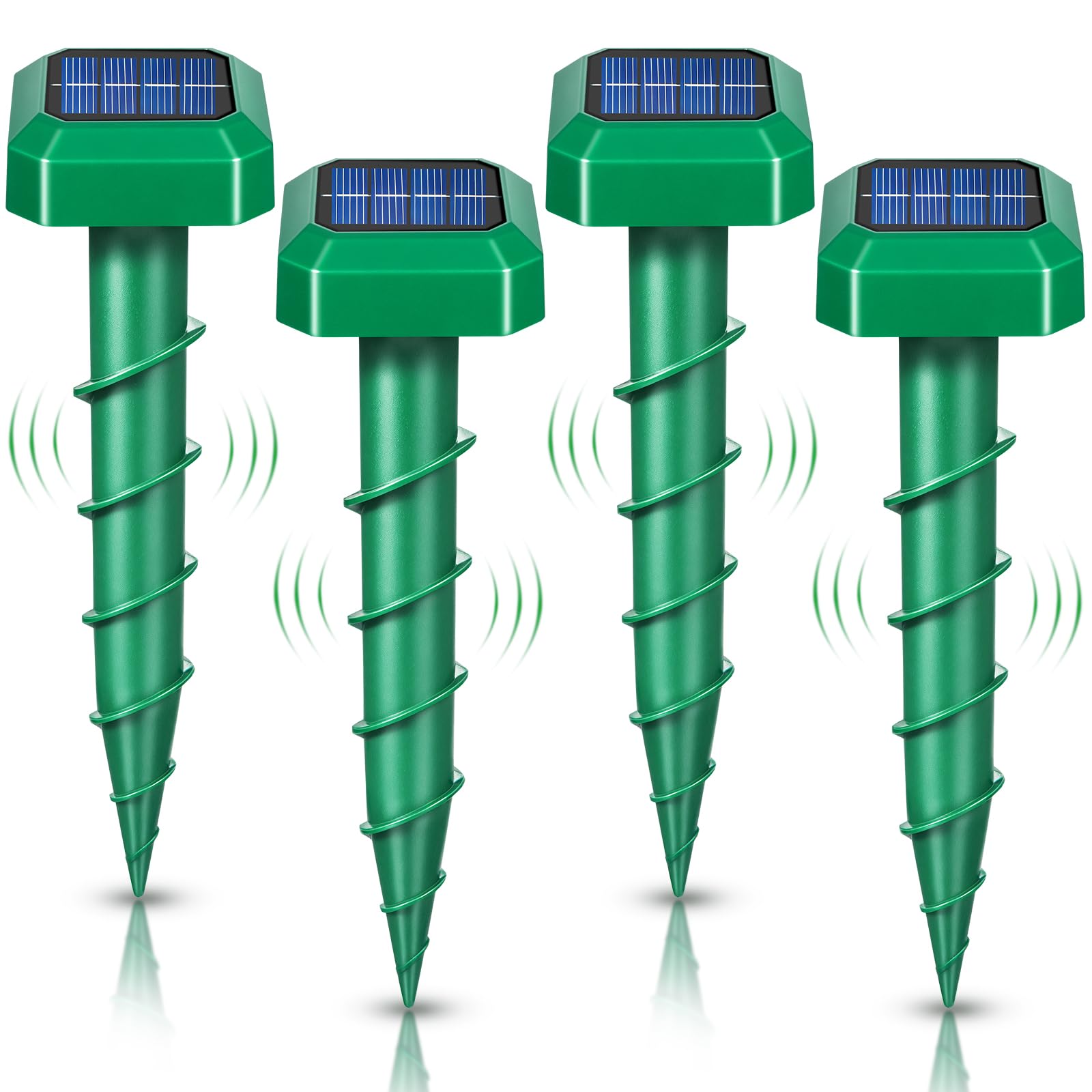 Mole Repellent Solar Powered 4 Pack Skunk Snake Repellent for Yard Ultrasonic Deterrents Gopher Repellent Sonic Vole Chipmunk Spike Spiral Stake to