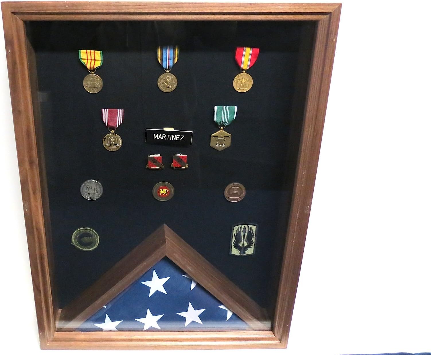 Military (5x9) Flag Case Shadow Box Combo (Solid Walnut)