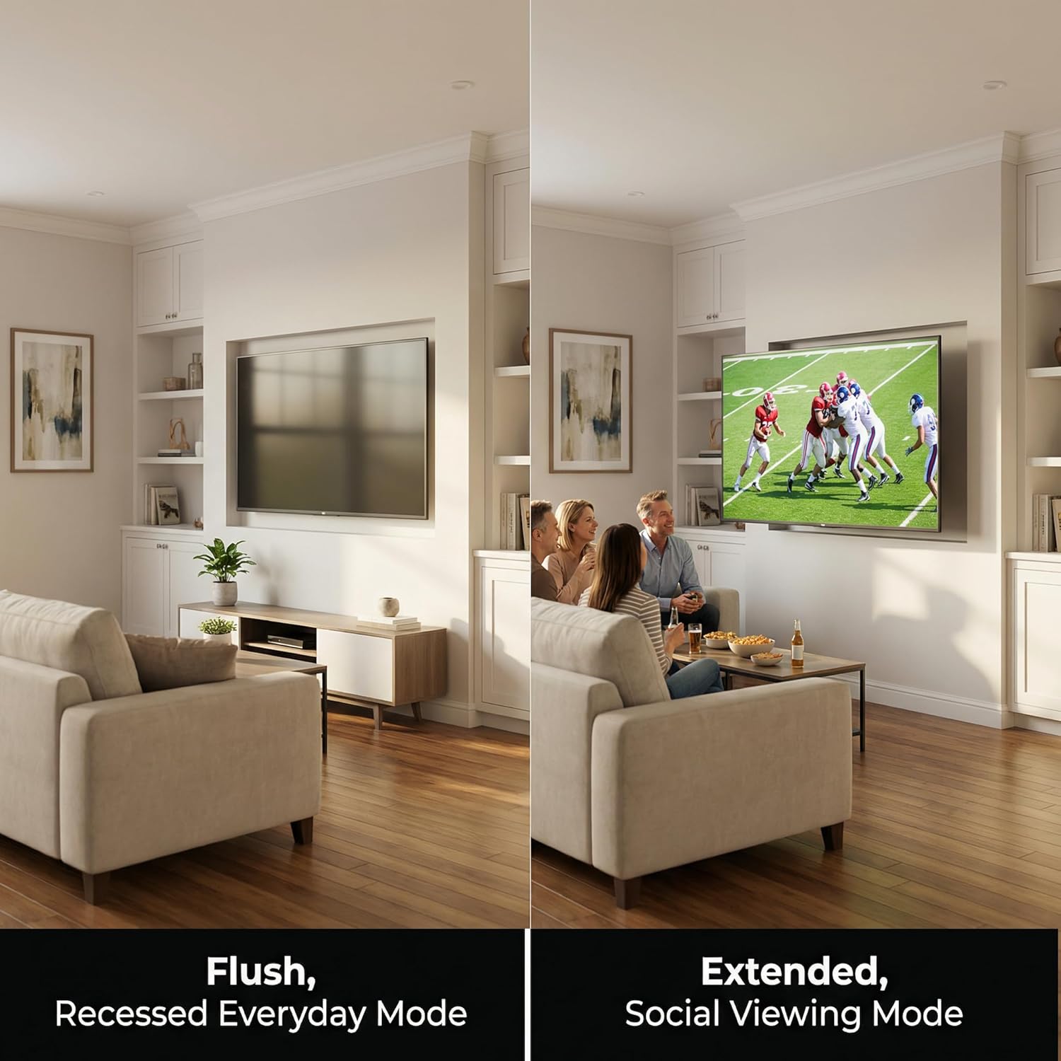 Recessed in-Wall TV Mount with 28" Extension – Flush Fit for 55"-90" Flat & Curved Large TVs, Low-Profile Hidden Install, Wood Concrete Compatible, VESA 200x200-800x600, for 16" Studs Only