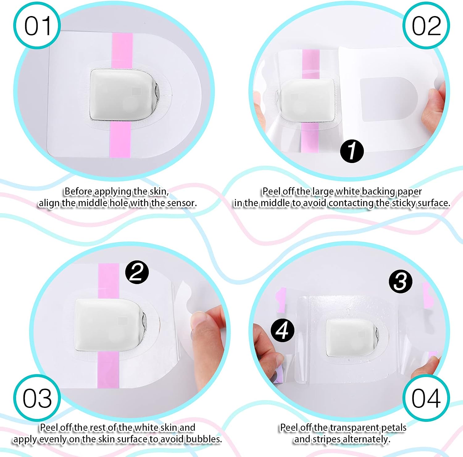 100 Pack Shower Waterproof Patch Compatible with Omnipod Adhesive Patches Transparent Waterproof Adhesive Patches Overpatch Long Lasting Sweatproof Continuous Monitor Protection,Green Pink Blue