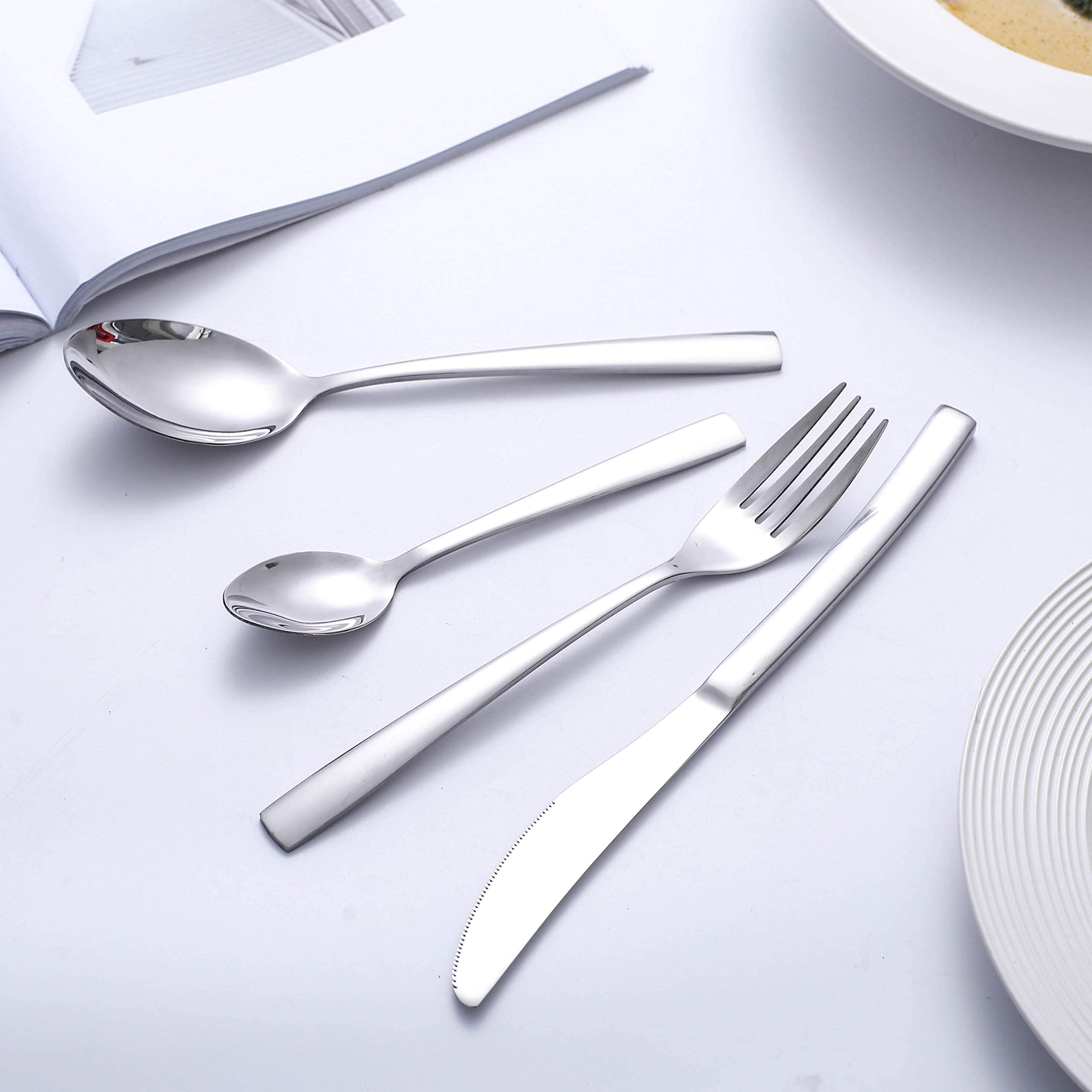 Ménagère de 24 Pièces pour 6 Personnes, Couverts de Table Acier Inoxydable, Ensemble de Couverts avec Couteau, Comprend Couteau, Fourchette, Cuillère, Cuillère à Café, Va Au Lave-Vaisselle