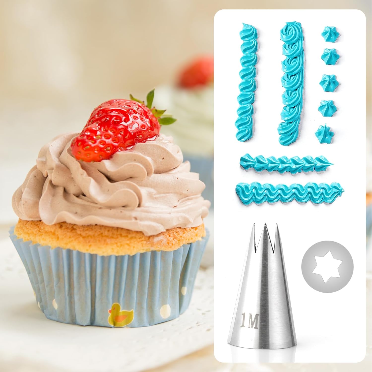 3 Pcs 1M Piping Tips Set, Stainless Steel Star, With Piping Bags