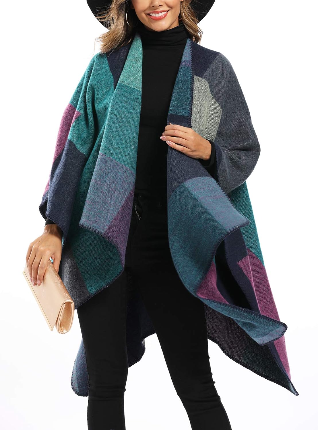 Epsion Women’s Color Block Shawl Wrap Plus Size Cardigan Poncho Cape Open Front Long Winter Sweater Coat Epsion Women’s Color Block Shawl Wrap Plus Size Cardigan Poncho Cape Open Front Long Winter Sweater Coat