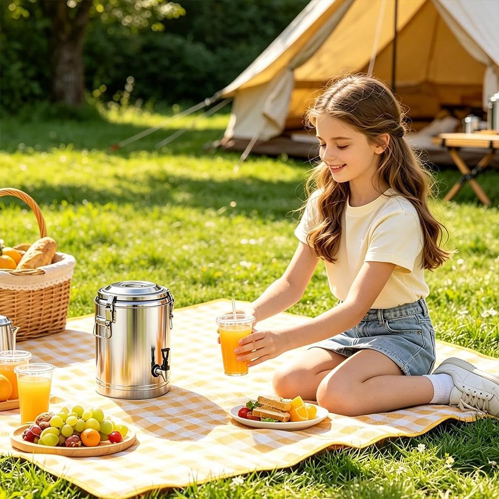 Isolierter Eiskübel mit Deckel, 304 Edelstahl, doppelwandiger Kaltgetränkebehälter, eingebauter Wasserhahn für einfache Dosierung, für Partys, Grillen oder Hausbar (Silber, 20 l)