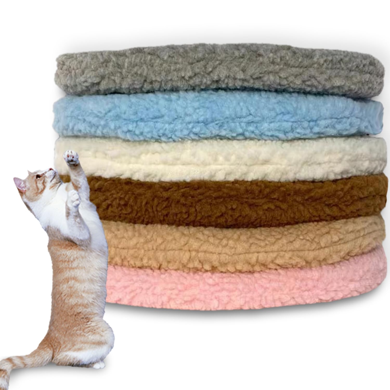 Waigg Kii Round Cat Bed Lamb Fleece Thick Pet Mat,Small Washable Kitten Seat Cushion Cat Crate Mattress Floor Pet Bed,Deep Sleeping Cats Cushion for Indoor Cats (Brown,S-30cm-2PCS)