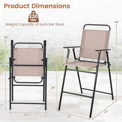 Miniatura 3 de Tangkula Modern Outdoor Folding Bar Stool Set of 2, Patio Dining Chairs with Breathable Fabric & Metal Frame, Portable Bar Chairs for Backyard