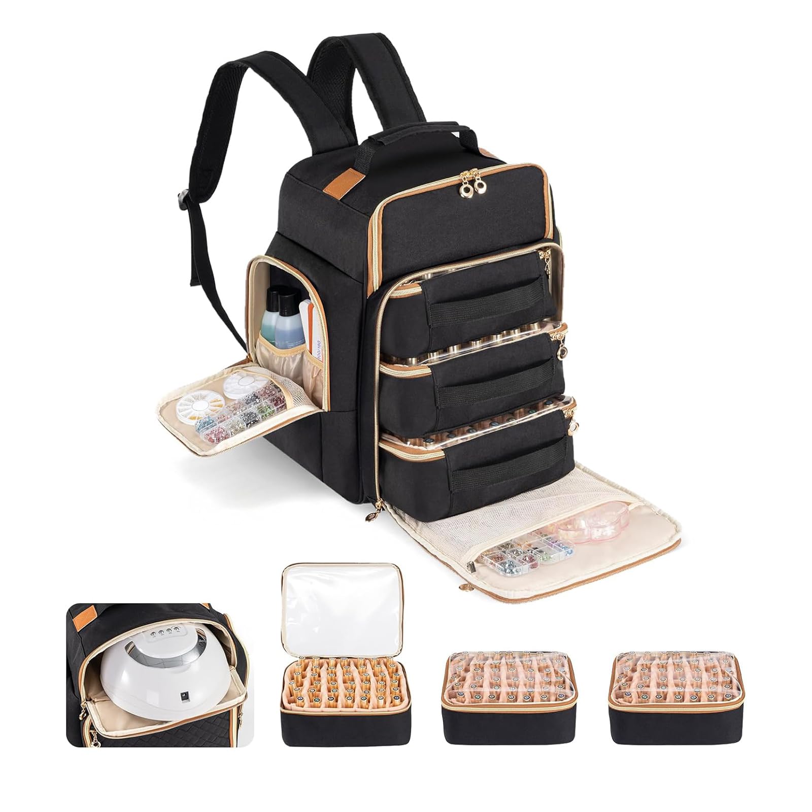 Hautton Grand Organisateur Transport de Vernis à Ongles, Sac Rangement Contenant 126 Flacons de Vernis à Ongles et Lampe sécheuse à Ongles, Étui Voyage Professionnel Robuste pour Manucure