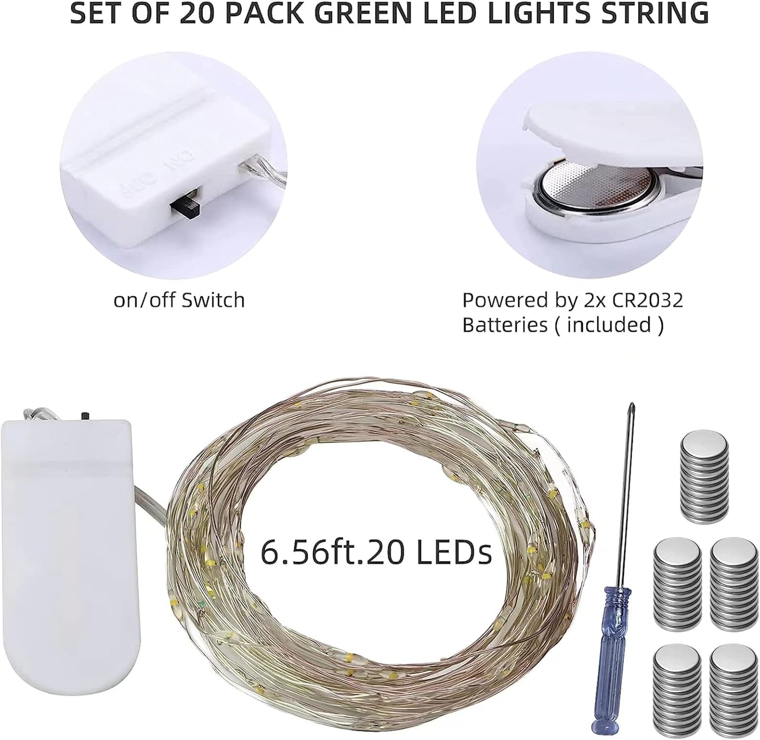 LAMPHOME 20 Pack Fairy Lights Battery Operated String Lights, 20 LED on 6.6FT Silvery Copper Wire, Firefly Fairy String Lights for Wedding Party Mason Jar Christmas Decorations Bedroom Decor(White) thumbnail
