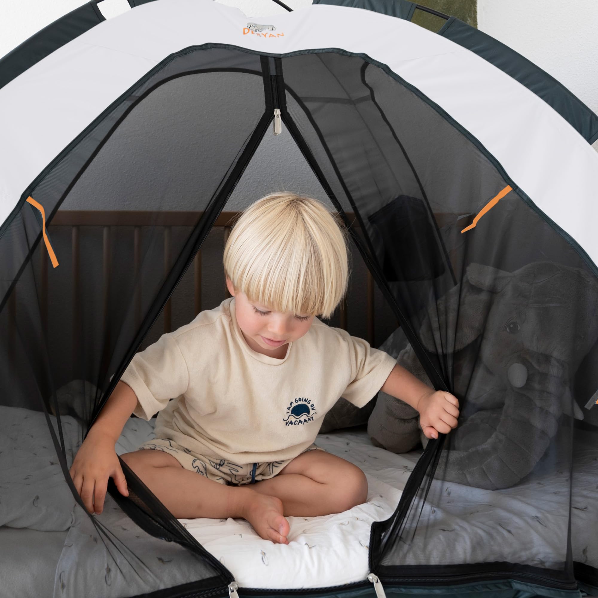 Deryan Tente de Lit - Moustiquaire Lit Double - Tente Lit - Compact et Léger - 200x90x110cm - Moustiquaire Lit & Moustiquaire Voyage avec Sac de Transport - Ivoire
