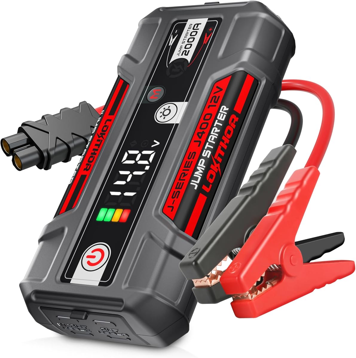 LOKITHOR J400 Portable Jump Starter for Upto 8.0L Gas & 6.0L Diesel Engines | 12V 2000A Lithium Car Battery Jump Pack, Jump Box, Jumper Cables with ConnectMax Tech | Smart Digital Display | 300-lumen LED
