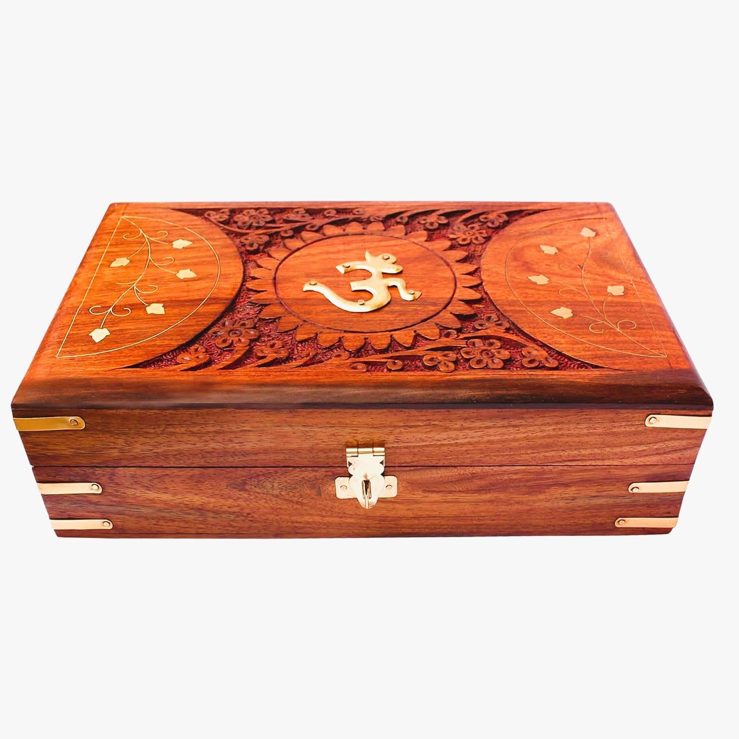 RGrandsons Handmade Wooden Jewellery Box for Women Jewel Organizer Hand Carved with Intricate Carvings Gift Items – Om Design (Size: 6.0×4.0_) ॐ()