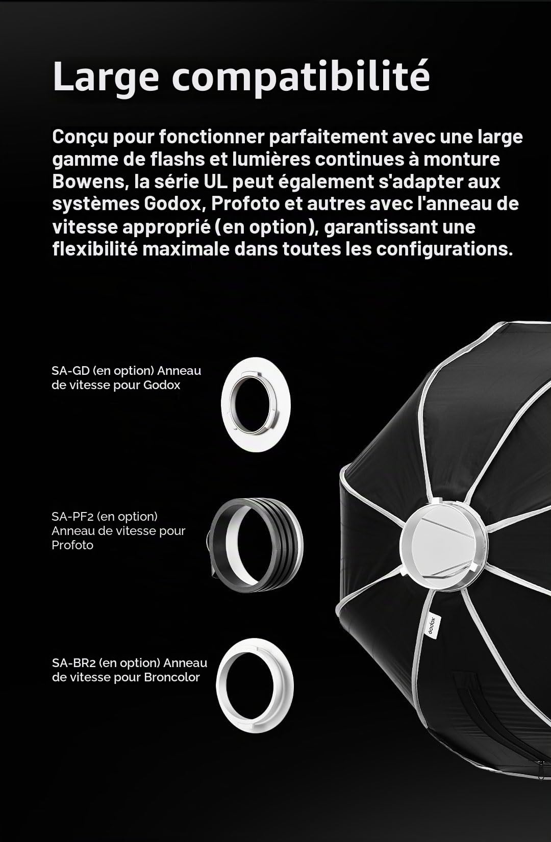 Godox Godox Boîte à lumière octogonale à dégagement rapide 90 cm, support Bowens avec diffuseurs avant et intérieurs amovibles pour photographie, diffusion en direct, portrait