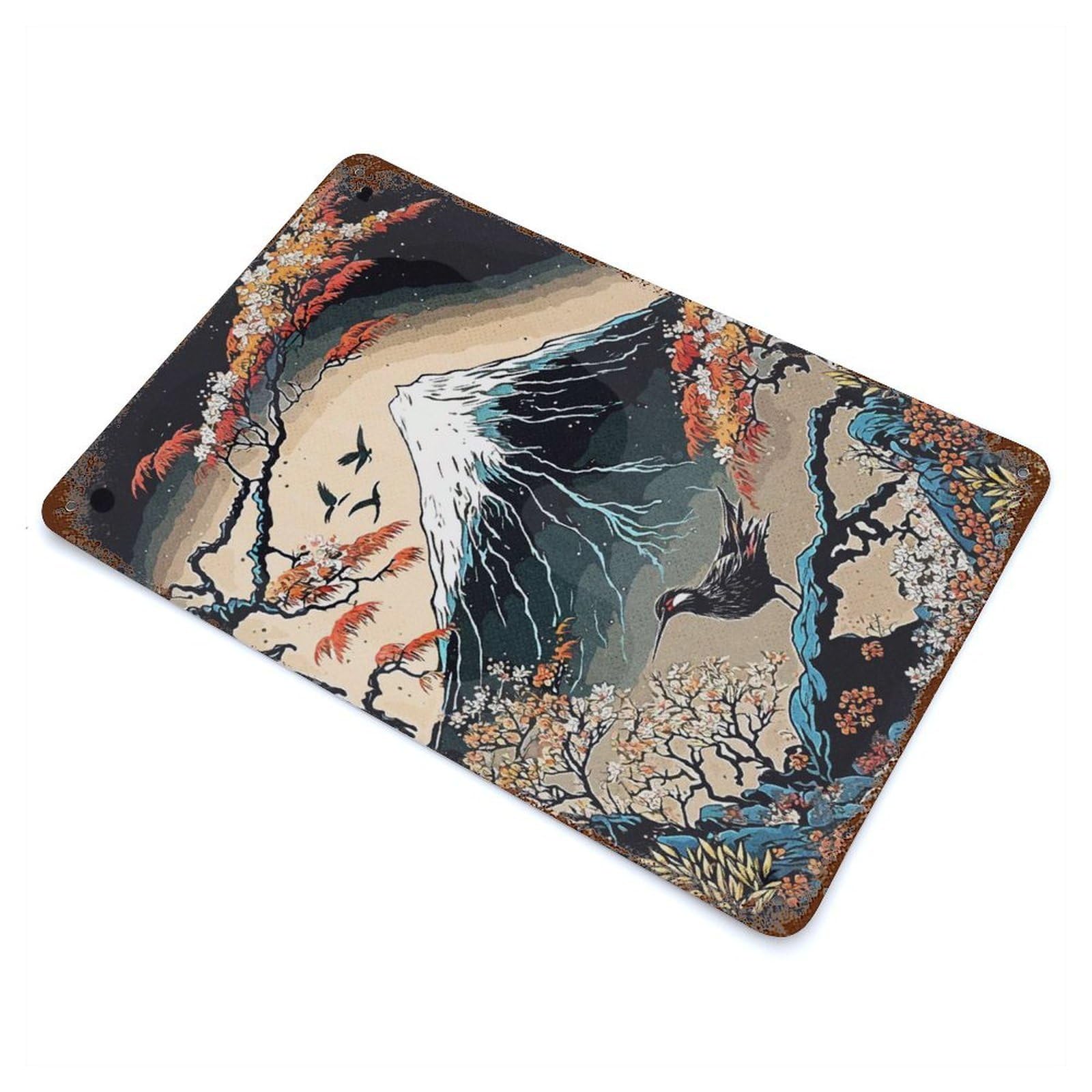 Distressed Metal Wall Sign Vintage Mountain Japan 11.8"x7.9", Vintage Wall Decor for Garage, Bar And Workshop Decor