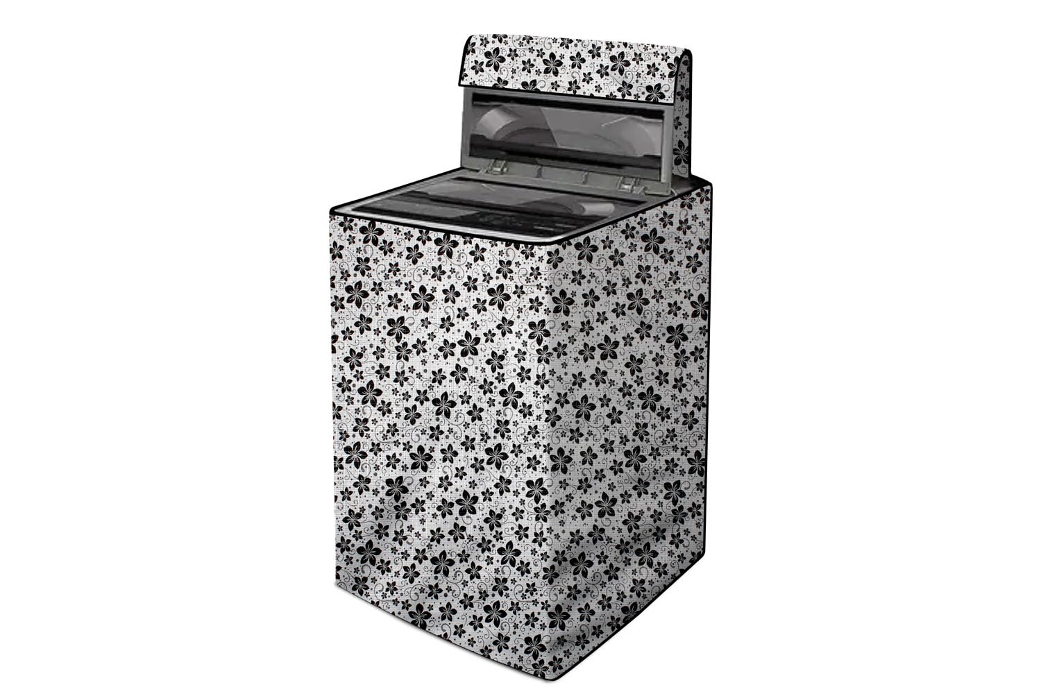 The Furnishing Tree Fully Automatic Top Load Washing Machine Cover | Waterproof & Dustproof | Easy to Clean | Durable & Wipeable, Floral pattern grey, PVC, (66x66.x102 CM)