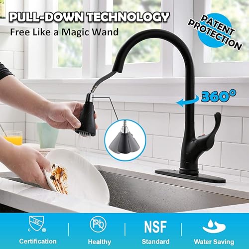 Miniatura 2 de Grifo de cocina APPASO K123 Series de acero inoxidable de una manija con rociador, grifo de fregadero de cocina con cabezal de rociado de arco alto