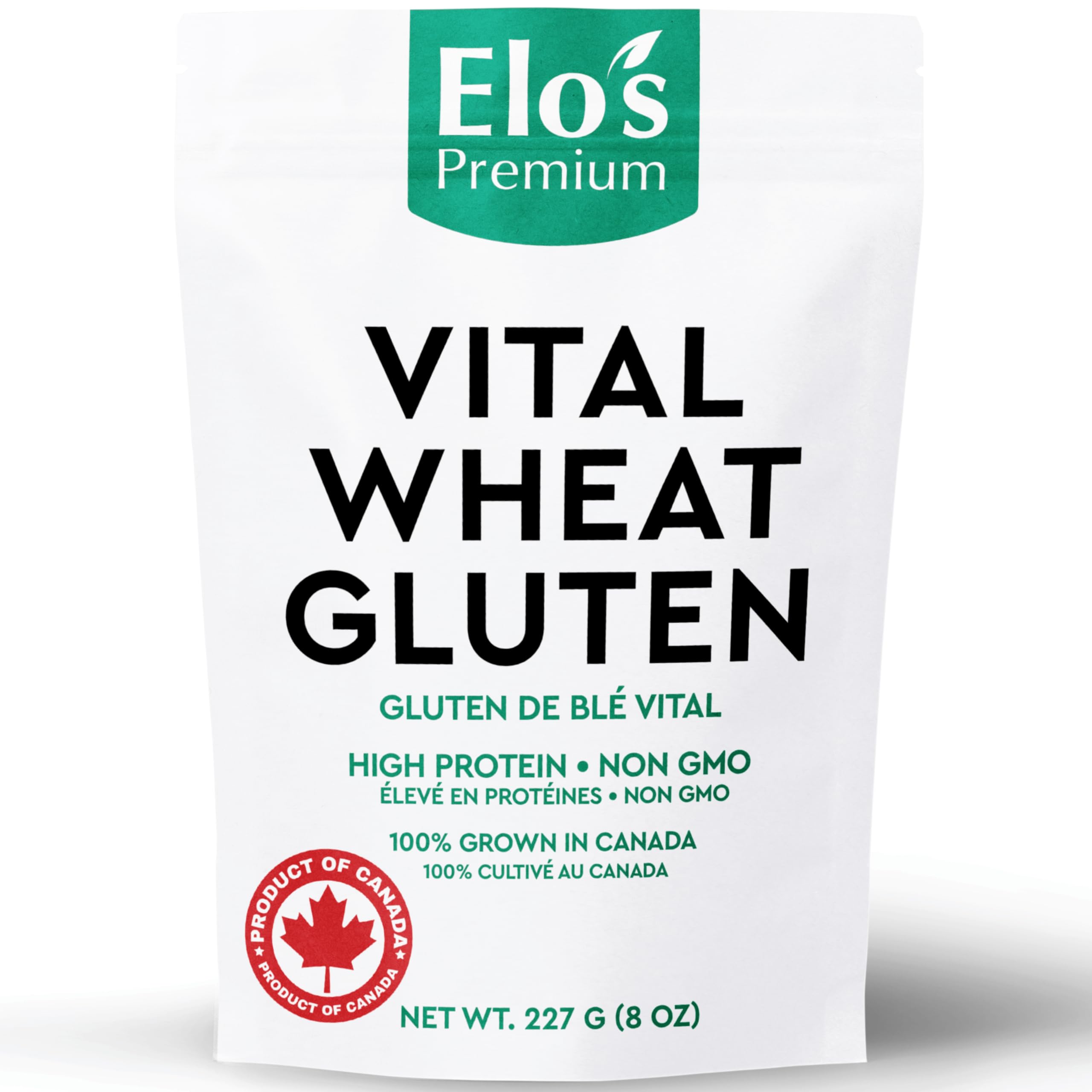 Elo’s Premium Vital Wheat Gluten (8oz) | PRODUCT OF CANADA| High Protein, Non-GMO, Vegan | Perfect for Keto and Kosher Friendly | 100% Grown in Canada | Vegetarian Meat Substitute for Baking | Low Carb Alternative to Make Seitan