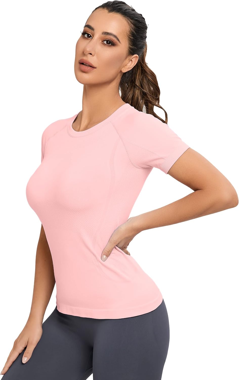 MathCat Workout Shirts for Women, Workout Tops for Women, Yoga Short Sleeve Shirts Soft Quickly Dry Seamless Gym Shirts - Image 2