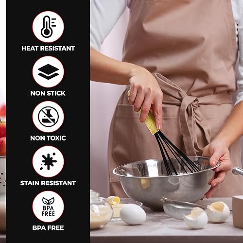 Miniatura 5 de Kaluns Juego completo de utensilios de cocina de silicona, 50 piezas, resistente al calor, antiadherentes, de alta calidad, con asas de madera,