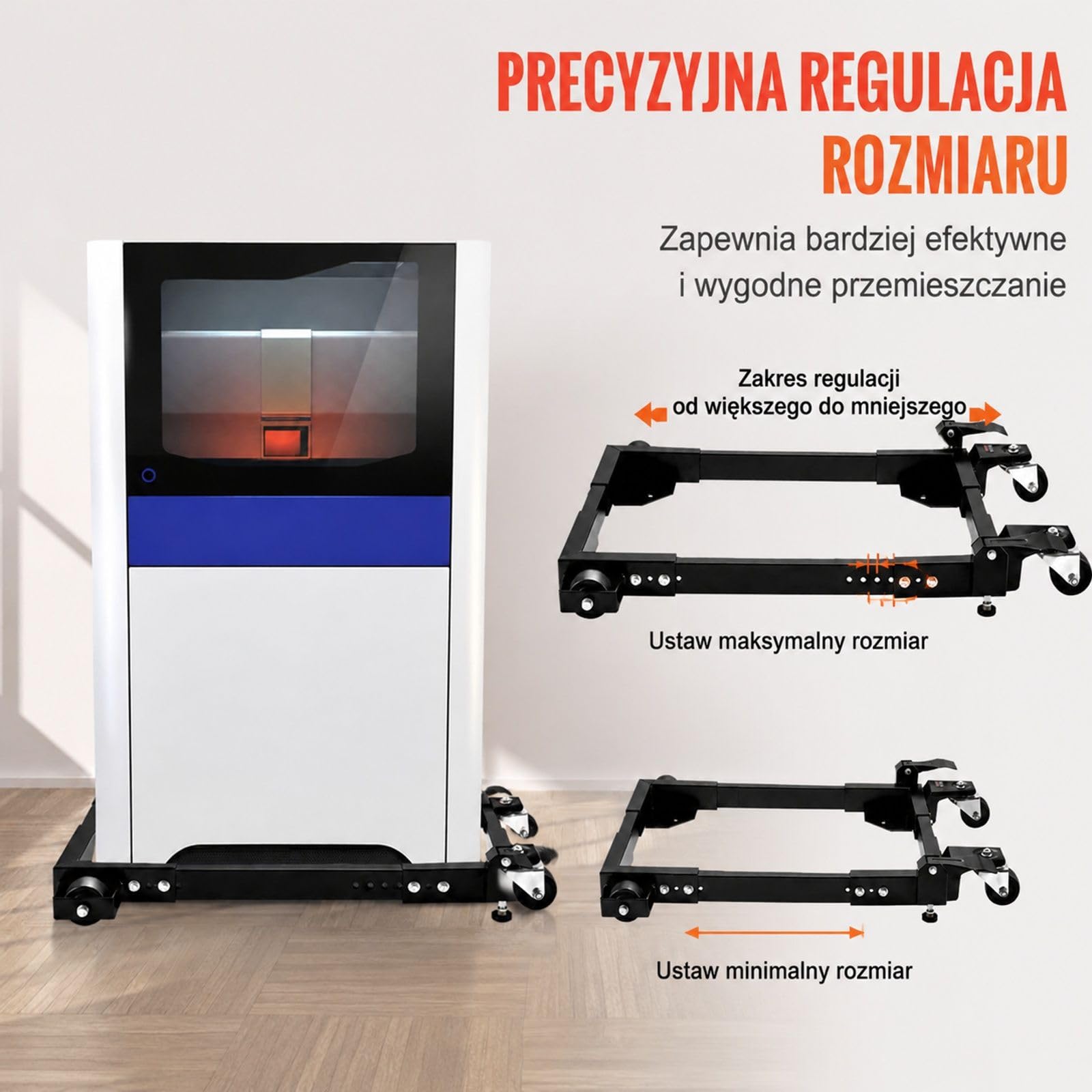 Rolki transportowe do mebli z regulowaną podstawą mobilną i kółkami do szafek, urządzeń oraz warsztatu