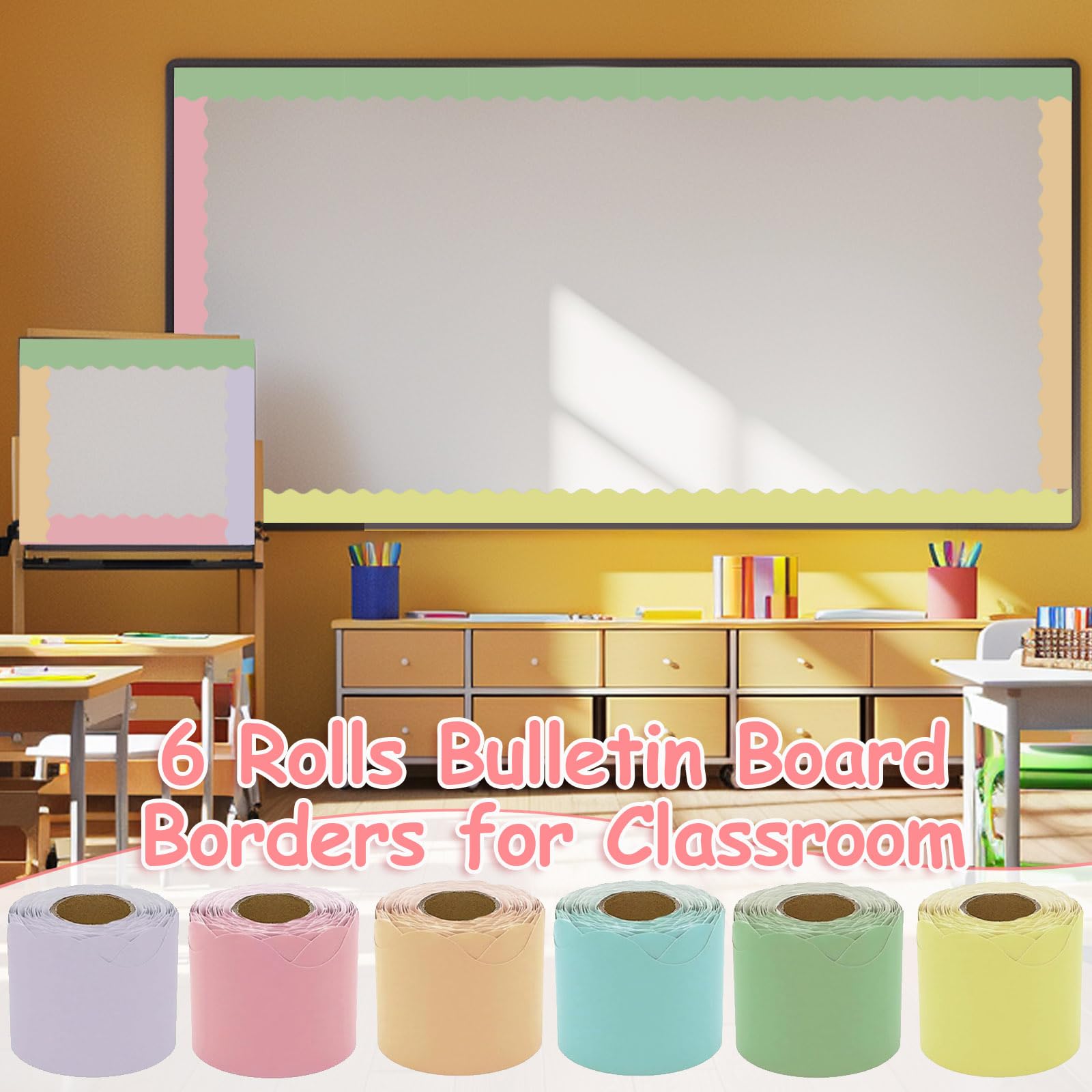 Juego de 6 bordes anchos para papel tapiz, 6 rollos de papel de respaldo para decoración de aulas con temática oceánica para tableros de exhibición, A