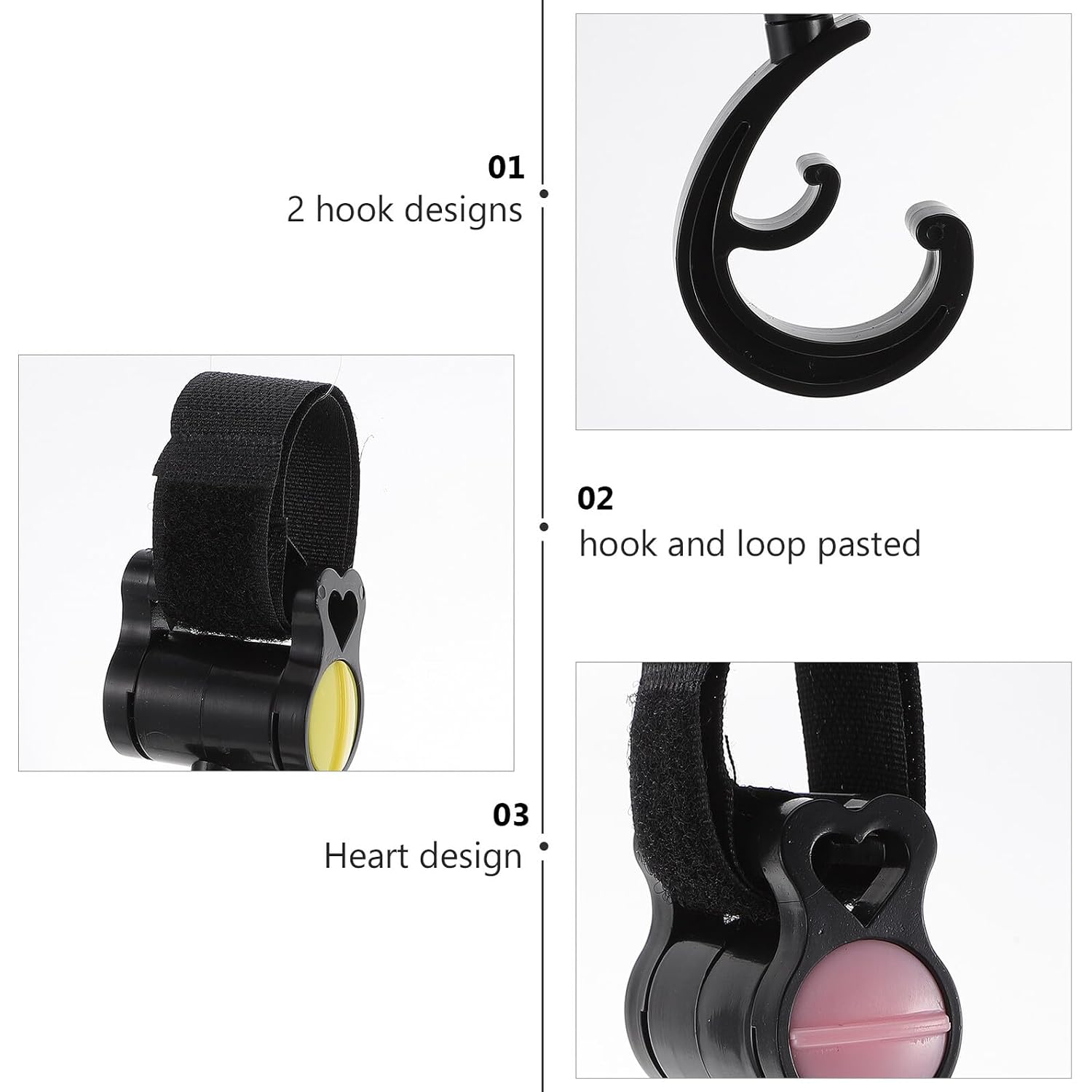 4 Pcs Stroller Hooks with 360° Rotation, Stroller Buggy Hanging Clips for Diaper Bags, Multipurpose Plastic Hooks for Outdoor Use, Pushchair Accessories Set
