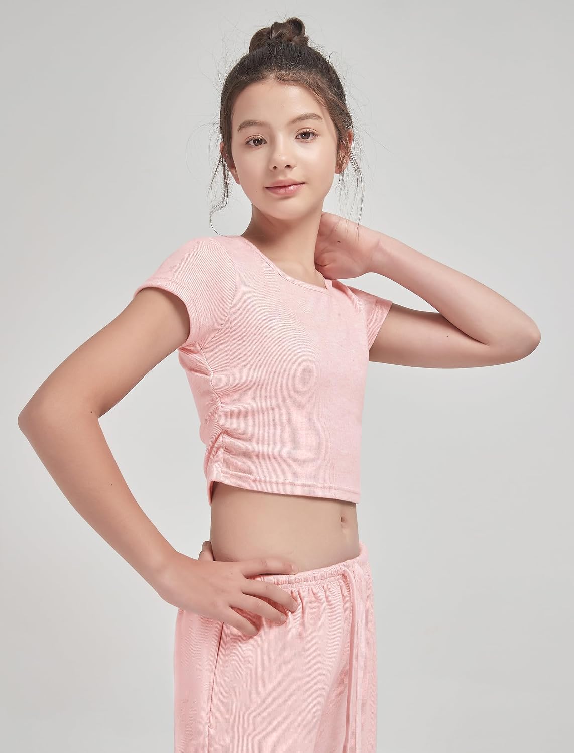 EXARUS Girls Matching Sets 3 Pack Outfits 2 Piece Crop Shirts Short Sleeve Teen Wide Leg Pants Drawstring Pockets 8-14Y