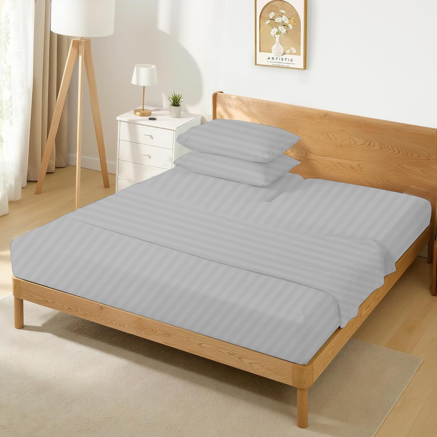 4 Piece 800 Thread Count 100% Egyptian Cotton Top Split California King Sheets for Adjustable Bed for Sleep Number Bed 34" Flex Top Sheet 15" Deep Pocket - Silver Stripe