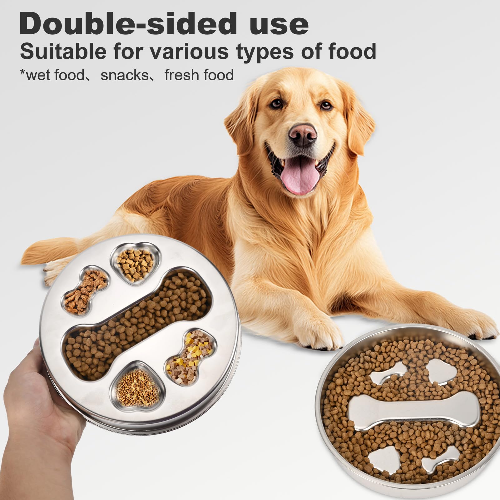 Slow Feeder Dog Bowls,Non-Slip Base Stainless Steel Pet Food Bowls,2 Cups Metal Dog Slow Feeder Bowl for Large Medium Breed,Double-Sided - image 5