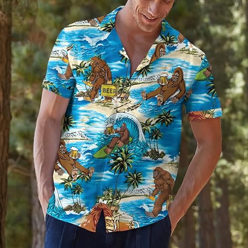 Vista 6 de American Bigfoot - Camisa hawaiana para hombre, divertida camisa hawaiana con botones Sasquatch de manga corta para hombre