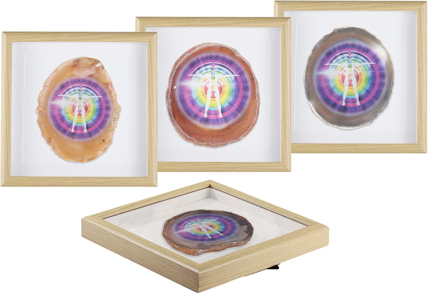 mookaitedecor Framed Chakra Agate Photo Frame, Geode Slice Stone Wall Art for Tabletop Office Home Decoration Display 8.8 Inches